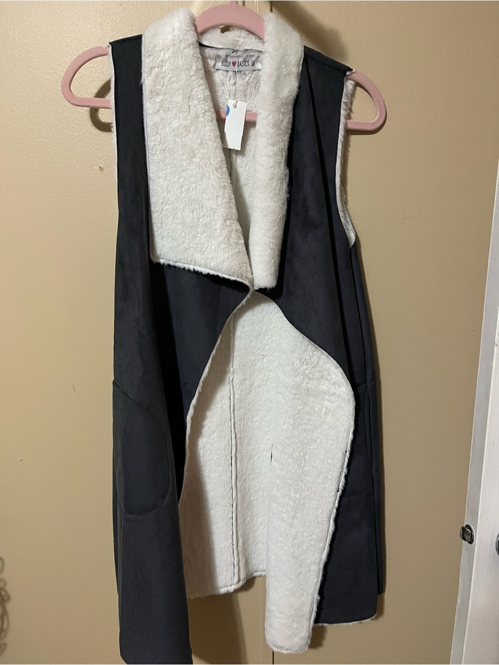 Buddy Basics Black and White Faux Shearling Vest